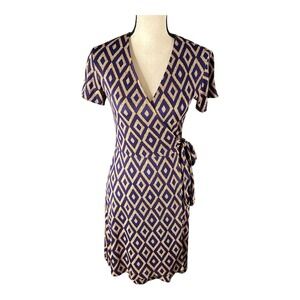 Vintage Diane‎ Von Furstenberg Silk Wrap Blue Dress Sz 4 Neiman Marcus Exclusive